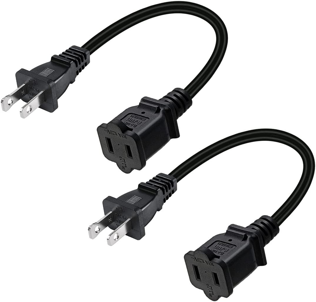 Toptekits 2-Pack Polarized USA Outlet Saver Power Extension Cord Cable 125V 10A 2-Prong 2 Outlets NEMA 5-15P to NEMA 5-15R 1.6ft/50cm