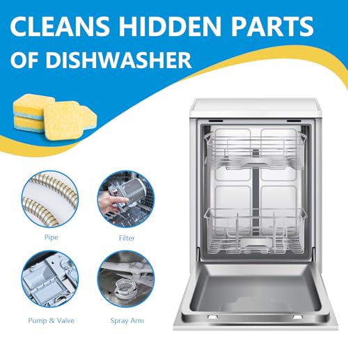 Image of 24-count Dishwasher Cleaner Tablets, Deep Cleaning and Descaling Formula, Removes Odors, Scale, and Hard Water Residue, Maintains Dishwashers, Septic Tank Safe (Lemon Scent)