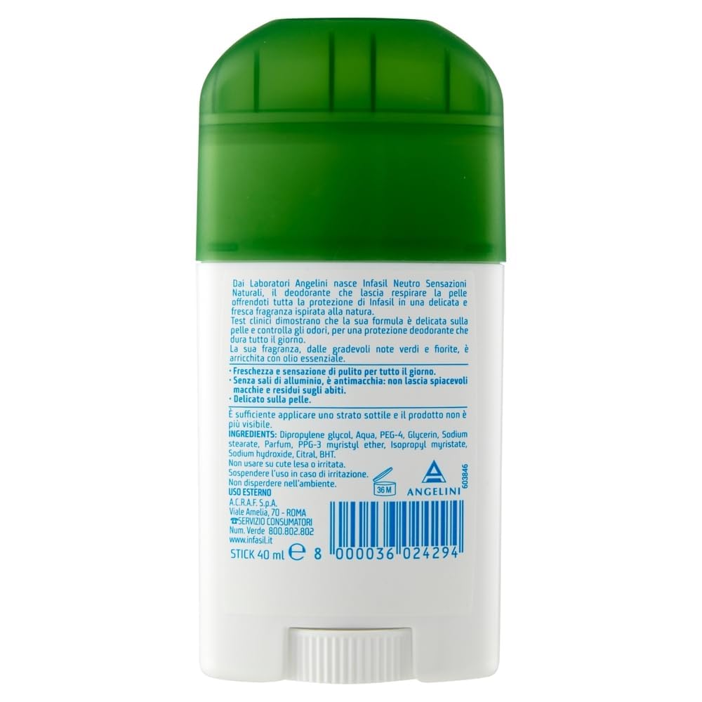 Infasil Neutro Sensazioni Naturali Deo-Stick mit ätherischem Öl, 40 ml, 12er-Pack,+ Italy shop Kostenloser Schlüsselanhänger