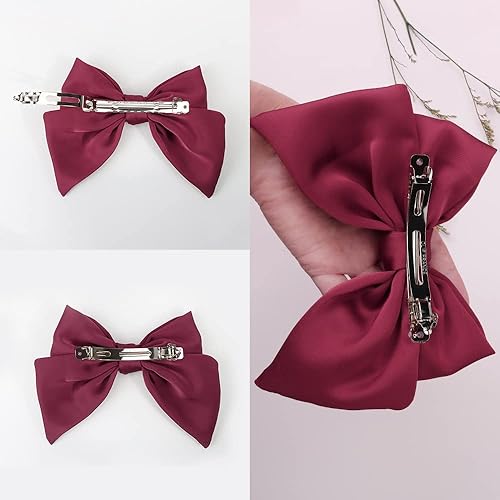 Miniatura 6 de Lazo de satén para el cabello, 2 unidades, lazo para el cabello rojo sedoso, lazo negro, pasadores grandes para el cabello para mujeres, pasadores