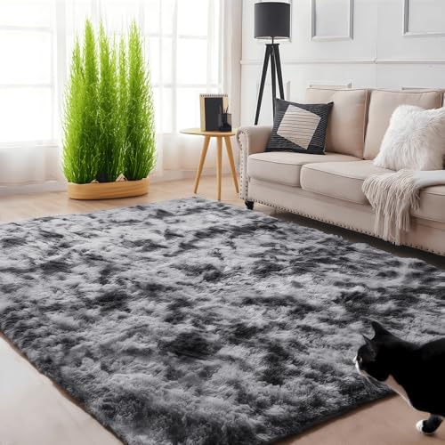 linyingdian Alfombra rectángulo Shaggy para Salón habitación de los Niños Dormitorio - Alfombra Antideslizante Muy Suave, Lavable, Tie-Dye, al Aire Libre Interior. (Gris Oscuro, 80×120cm)