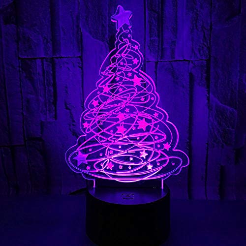 Preisvergleich Produktbild Weihnachtsbaum 3D Optische Illusionslampe, Led Nachtlicht, Usb Deko Schreibtisch Tischlampe, 7 Farb Touch, Mit Fernbedienung, Dimmbaren Funktionen, Für Kinder Schlafzimmer