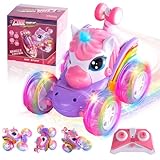 Remote Control Car Unicorn Toys for Girls, Pink 360° Rotating 4WD Stunt RC Cars with Cute Cool LED Lights, 2.4GHz Toy Car USB Direct Charging Unicorn RC Cars Birthday Gifts for Kids Girl Age 3-6 7-9