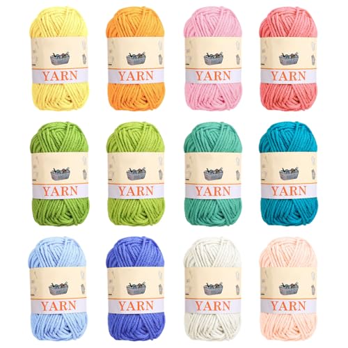 Image of 12pcs Yarns for Crocheting, 12 Colors Starter Acrylic Crochet Yarn Bundle 4 Ply for Adult Child Knitting Crochet Crafts (12 x 15g)