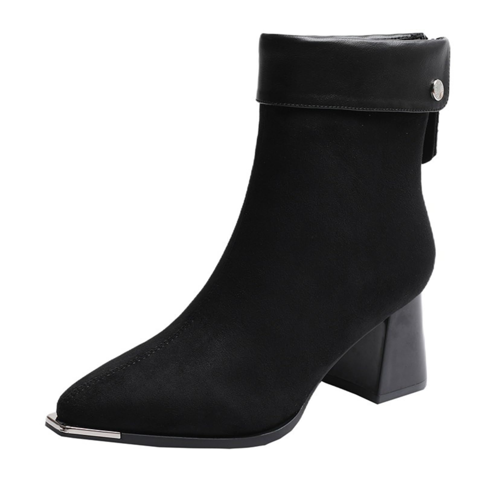 Womens Meilade Style Black Chunky Heel Suede Short Boots 3-5CM Mid-Heel Elevator Ankle Boots for Fall Winter black