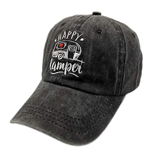 Waldeal Men's Happy Camper Embroidered Washed Adjustable Baseball Cap Dad Hat Black