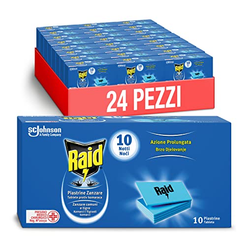 Raid Piastrine Antizanzare, Inodore, Formato Scorta 24 Confezioni da 10 Pezzi Ciascuna (240 Piastrine)