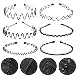 6 Stück Metall Haarband, haarreifen männer, Schwarz Welle Metall Stirnband, Elastische Haarreifen Unisex, Multi-Stil für Männer Frauen, Sportliche Haarband für Outdoor Sports Yoga