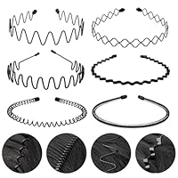 6 Stück Metall Haarband, haarreifen männer, Schwarz Welle Metall Stirnband, Elastische Haarreifen Unisex, Multi-Stil für Männer Frauen, Sportliche Haarband für Outdoor Sports Yoga