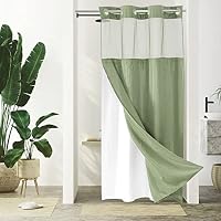 Gibelle Tenda Da Doccia 3 In 1 Con Fodera Inclusa - Stile Hotel Con Finestra Trasparente - Foglie Di Eucalipto Verde Salvia - 183 Cm, Lavabile E Impermeabile - 2