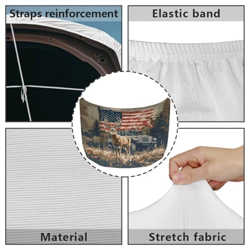 Image of American Flag Deer Car Hood Cover Protector 59x39 Inch Waterproof Sun Proof Car Hood Wrap Blankets Automotive Exterior Accessories for Most SUV Sedans Trucks Pickup