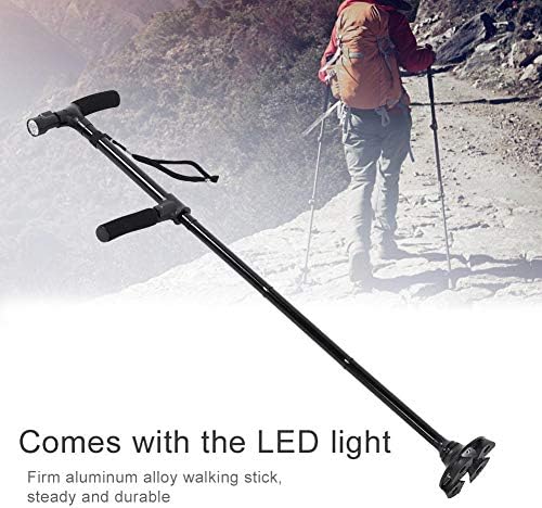 Miniatura 9 de Bastón plegable con luz LED, bastón ajustable para hombres, mujeres, base antideslizante, soporte para otras herramientas de montañismo, accesorios