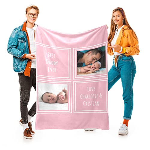 Baby Girl Gifts Personalized Baby Blanket with 2 Pictures Custom Baby Blankets Customized Receiving Blanket for Girls, 15 Colors Available, 30