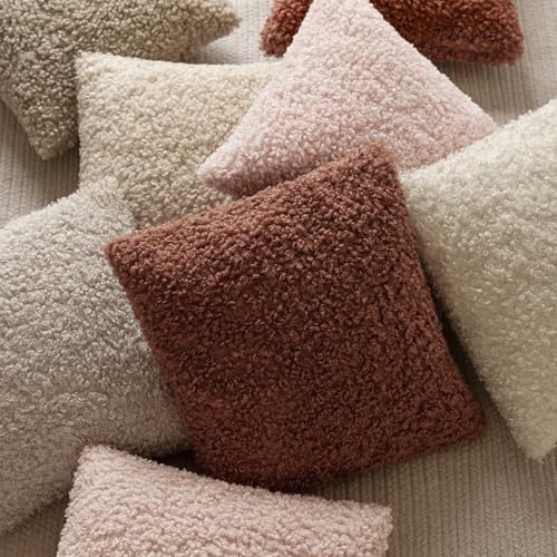 Image of Foindtower Set of 2 Curly Teddy Wool Pillow Covers Decorative Boucle Textured Lumbar Throw Pillow Faux Fur Sherpa Pillowcases Sheepskin Fuzzy Cushion Case for Sofa Bedroom Car 12 inchx20 inch Light Pink