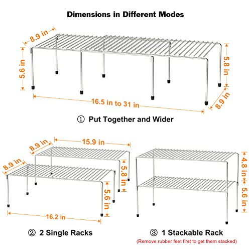 Wosovo Set Of 2 Kitchen Cabinet Organizer And Storage Shelves Stackable Expandable Storage Racks With Anti-Slip Liners For Cabinet Pantry, Silver #TOP2