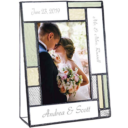 Wedding Picture Frame Personalized Gift For Couple Engraved Green Yellow Glass Table Top Photo Engagement Keepsake J Devlin Pic 430 Ep619 (4X6 Vertical) #TOP1