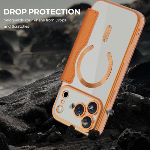 Étui en cuir gris pour iPhone 17 Pro avec clapet transparent aimanté