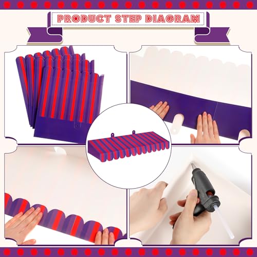 Image of Boao 4 Pcs 3D Cardboard Awning Decor,Purple and Red,Striped Style