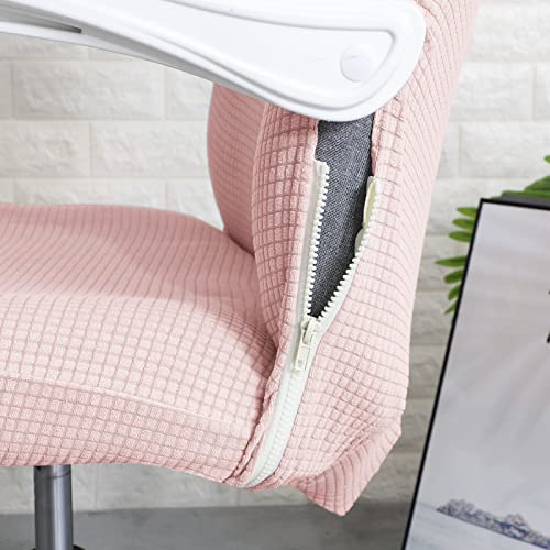 Image of FORCHEER Office Chair Cover Water Repellent Jacquard Armrest Swivel Chair Slipcovers Removable Stretch Universal Computer Chair Cover L with Chair Arm Cover 2P-Pink