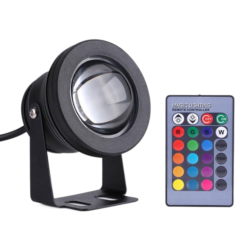 RGB LED Spot Light 10W 12V Rainproof Marine Boat Yacht Lamp with Remote Control(Black)