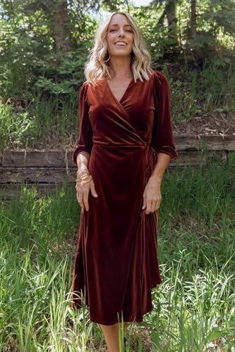 Zepumen Velvet Tea Length Bridesmaid Dresses for Women Long Sleeve Maxi Formal Dress Midi Wedding Guest Dress with Slit2