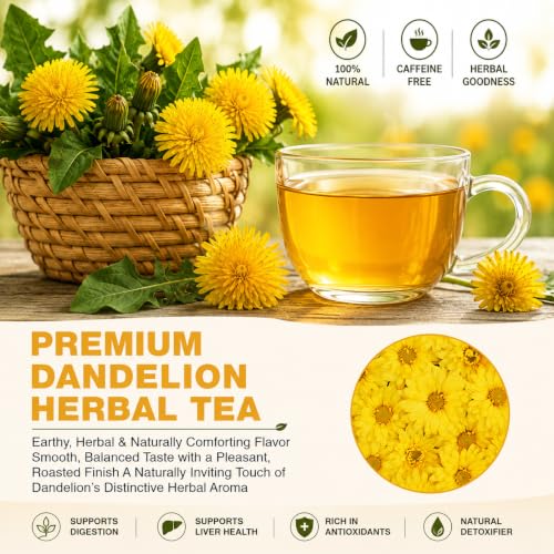 Image of Dandelion Root Loose Leaf Herbal Tea 50g | Improves Kidney Function & Digestive Health | IMPROVES DIGESTION Loose Leaf Detox Herbal Tea | Supports Digestive Wellness & Liver Health