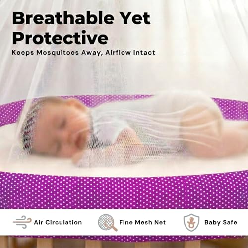 Image of Vparents Sleeping Essentials with Mosquito Net & Spring, Small Dot (Purple)