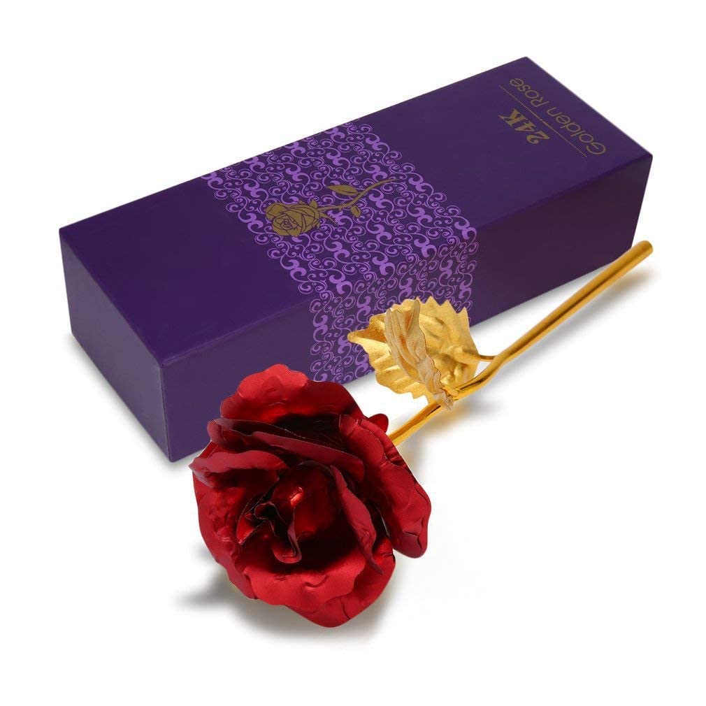 Red Rose Flower with Golden Leaf and Luxury Gift Box-image-41