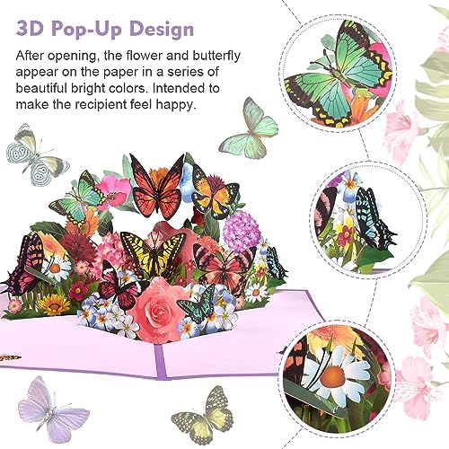CIKYZE Butterflies and Flowers Pop Up Card 3D Pop Up Greeting Card Handmade Flower Greeting Cards Thank You Card Gift Greeting Card with Note Card and Envelope for Women Sister Wife Grandma Teacher
