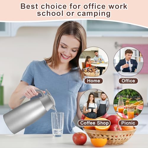Image of Norme 2 Pcs Thermal Coffee Carafe Insulated Stainless Steel Coffee Carafe for Hot Liquid Vacuum Thermal Pot Creamer Pitcher Dispenser with Brushes Keeping Hot Water Milk(Gray,68 oz)