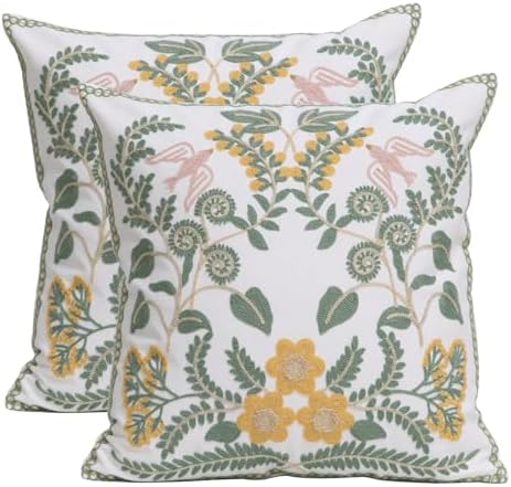 Set of 2 Embroidered Decorative Throw Pillow Covers Couch Square ...