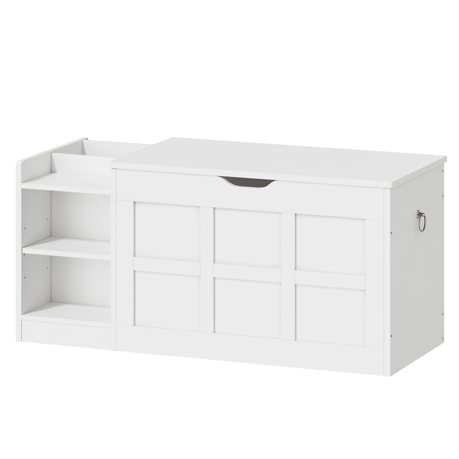 HOOBRO Coffre à Jouets avec Couvercle, Banc de Rangement avec 1 Charnière Amortie et 2 Poignées de Tirage, 100 x 40 x 48 cm, pour Chambre, Salon, Entrée, Blanc EWT480CW01