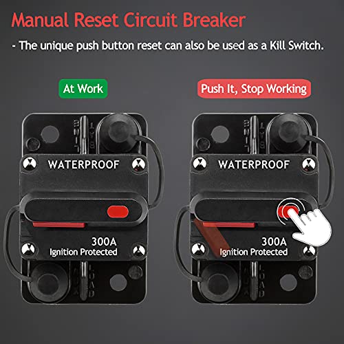 Hamolar 3 Pack 300A Circuit Breaker With Manual Reset Fuse Holder For Car Audio Marine Boat Stereo Switch, With Wire Lugs Copper Washer #TOP2