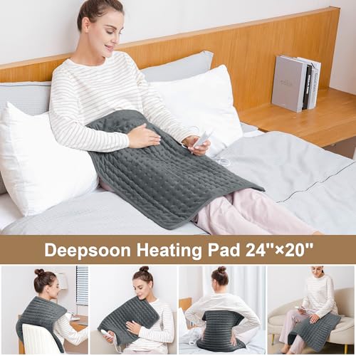 Image of Deepsoon Heating Pad,Electric Heating Pads for Back,Neck,Moist Heating Pad for Abdomen Shoulder Knee Legs,Dry /Moist Heat&Auto Shut Off,Mother's Day Birthday for Men and Women,Dark Gray,24x20 Inch