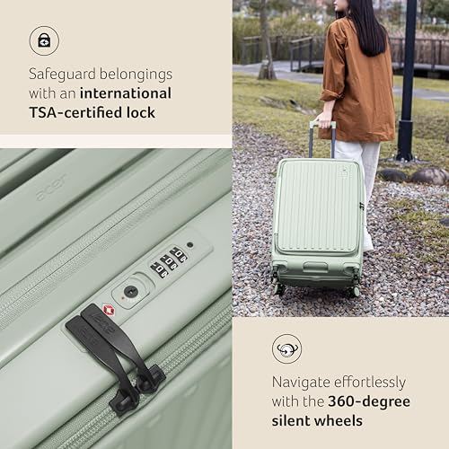 Image of Acer Barcelona Suitcase, 28 inch Check-in, with 360 Degree Spin 8 Wheels, TSA Lock, Top Opening, Expandable, Recycled Polyester Material, Green