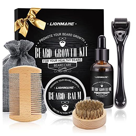 Kit de crecimiento de barba, Regalo de Cumpleaños para Hombres Lionmane kit de crecimiento de barba para hombres, Rodillo Derma, Aceite Barba, Bálsamo, Cepillo, Peine, Kit Crecimiento Barba