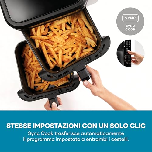 Severin Friggitrice Ad Aria Duo Stack, 2 Cestelli Da 5,5L, Design Verticale Salvaspazio, 9 Programmi Automatici, Sync Cook & Finish, Cottura Senza Olio, S-Fry, 2800W, Nero, Fr 9598 - 6