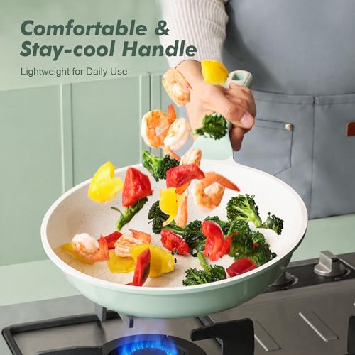 Image of SENSARTE Nonstick Ceramic Frying Pan 11-Inch, Healthy Non Toxic Skillet, Induction Compatible Omelet Pan with Heat Resistant Handle, PFAS-Free, Mint Green