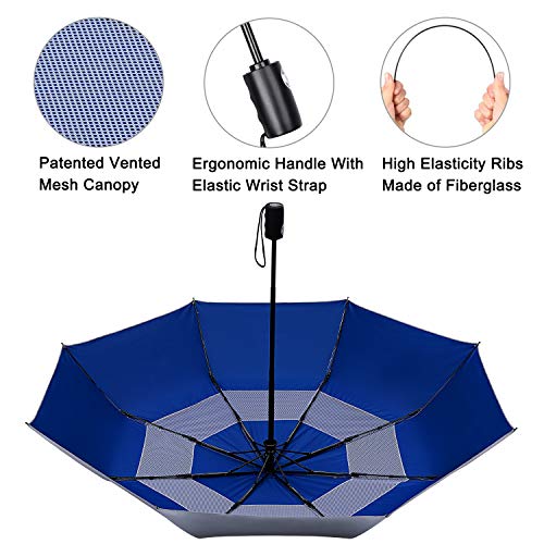 G4Free Upf 50+ Uv Protection Travel Umbrella 46 Inch Windproof Silver Coating Sun Blocking Umbrella(Silver/Blue) #TOP4