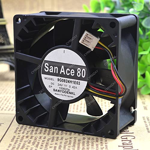 CYRMZAY Ventilador Compatible para SANYO San Ace 80 9G0824H1E03 24V 0.42A 8038 3-Wire cooling Ventilador