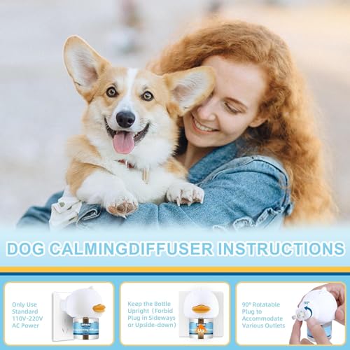 Image of Dog Calming Diffuser 6-in-1 Kit Dog Appeasing Pheromone Relief Separation Anxiety, Equipped with 2 Plug in + 4 Refills 48ml Vial, Reduce Aggression Barking, Supply for 120 Days-Tasteless