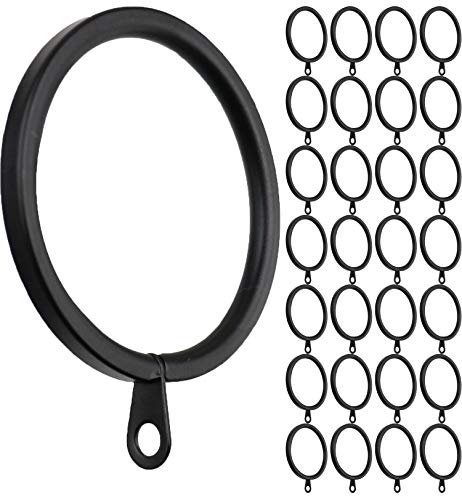 Meriville 28 pcs Black 2-Inch Inner Diameter Metal Flat Curtain Rings with Eyelets
