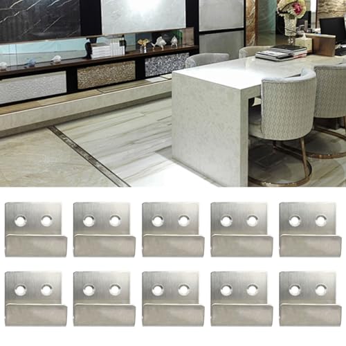 Image of 10PCS Wall Mounted Hook Fastener, Silver Stainless Steel Tile Wall Display Clip, Heavy Duty Flat J-Shaped Hook Hanger, Thicken Tile Hanger for Wall Display (Inner Width 15MM)