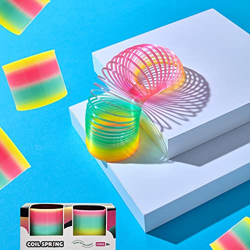 The Dreidel Company Plastic Coil Spring, Glow-In-The-Dark Magic Rainbow Slingy, Party Favor, Birthday Bag Filler, Stocking Stuffers, 3\" (80MM) (2-Pack)