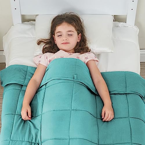 Image of yescool Weighted Blanket (5 lbs, 36 inch x 48 inch, Teal) Cooling Heavy Blanket, Perfect for 40-60 lbs, Breathable Throw Blanket Gifts with Premium Glass Bead, Machine Washable
