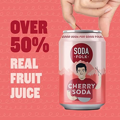 Soda Folk Cherry Soda, American Style Fizzy Drinks, No Added Sugar, Refreshing Soft Drink, 100% Natural Ingredients, Gluten Free & Vegan (24 x 330ml Cans)