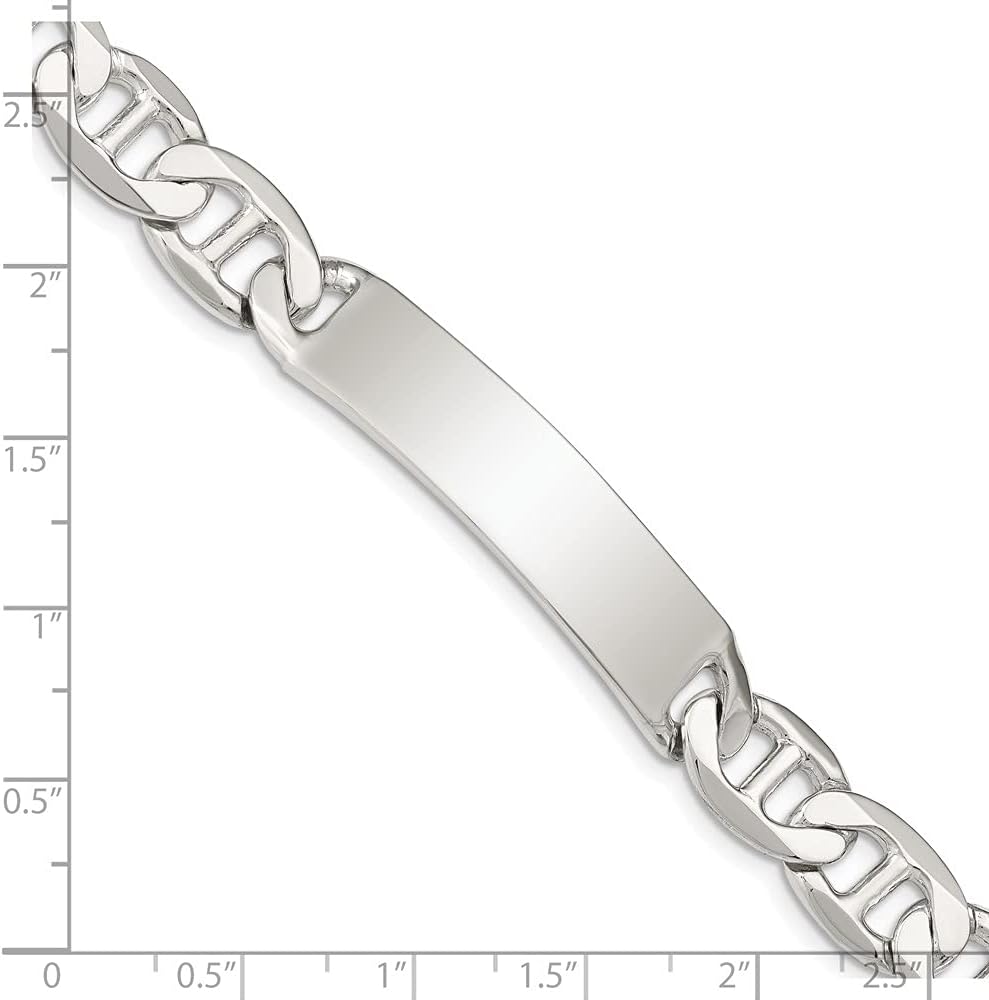 Polished Engravable Personalized Custom 925 Sterling Silver Polished Anchor Link ID Bracelet For Men or Women Length 8.5 inches Width 10 mm With Lobster Claw Clasp