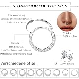CASSIECA Pierścienie do przegrody nosowej, opalowe, stokrotka, kolczyki, obręcze do nosa, stal nierdzewna 316L, cyrkonia, chrząstka, helix, tragus, septum, klipsy, biżuteria, 8–9 szt., 16G