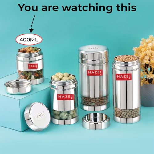 Image of HAZEL Stainless Steel See Through Transparent Container | Kitchen Air Tight Storage Dabba Container, 400 ML