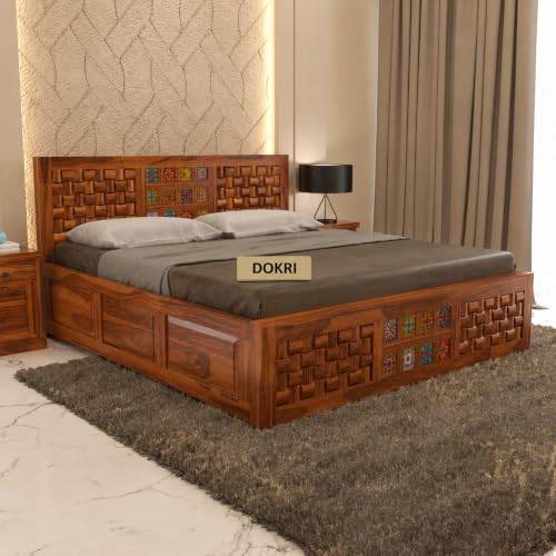 Image of Furniture Sheesham Queen Queen Size Double Bed with Storage Box for Living Room, Bed Room Solid Wood Queen Box Bed | Finish Color - Honey Brown, DIY